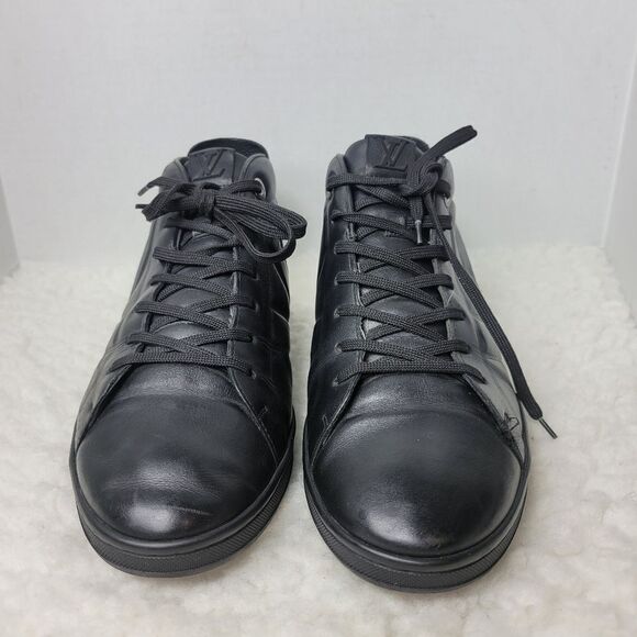 Authentic Louis Vuitton Mens Size 9 Black Leather High Top Sneakers MS 1103 - Picture 2 of 12